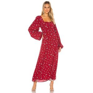 NWT Free People Iris Floral Midi Dress Size Small Wine Red Womens Smocked Boho‎